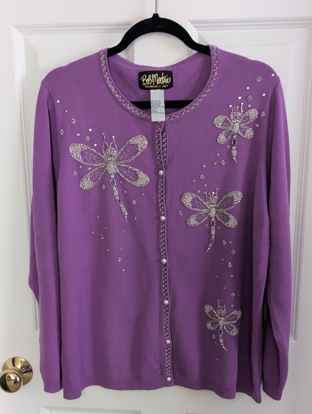 Bob Mackie Wearable Art Purple Dragonfly Cardigan